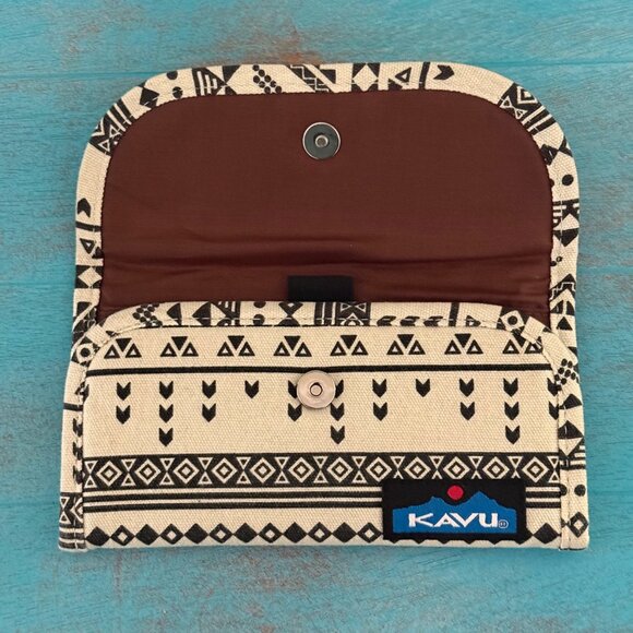 Kavu Mondo Spender Tri-Fold Design Wallet Clutch Travel Organizer Black & Cream - Picture 5 of 9